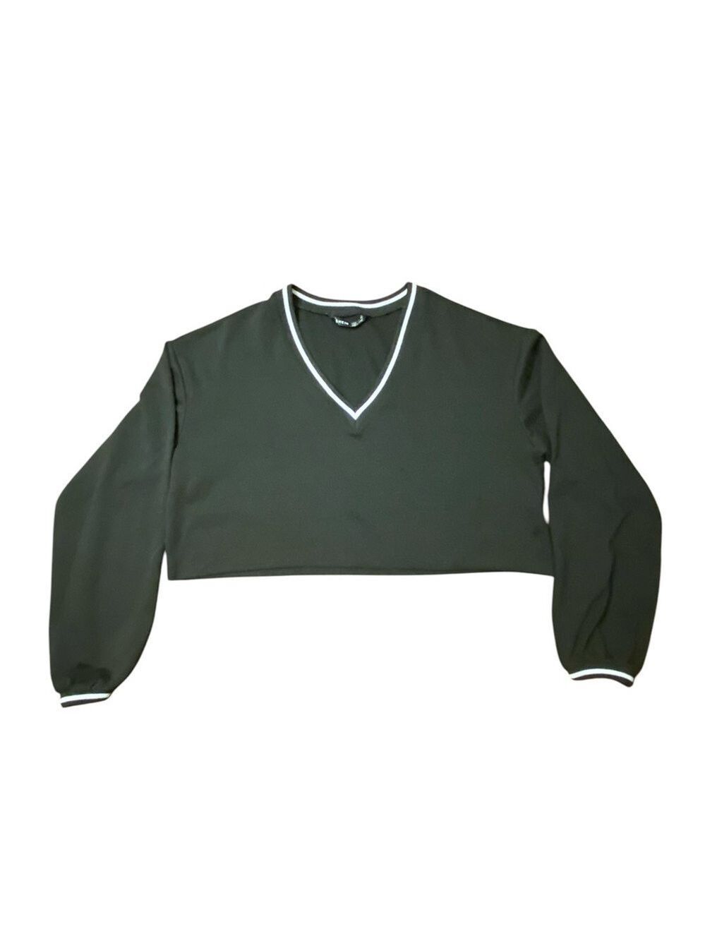 Shein Black Crop Top V Neck Long Sleeve Extra Small
